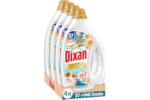 Dixan Gel Aromaterapia Lotus & Aceite de Almendra, Detergente Líquido para Lavadora (37 lavados, pack de 4, total: 148 lavados), jabón líquido, aceites esenciales para lavar la ropa blanca y de color