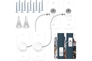 SAMALY Window Safety Lock, 2 Pack Baby Window Restrictors for UPVC No Drilling Window Locks Child Safety Cable Lock with Key Pet Window Restrictor Kids Refrigerator Lock for Childproof