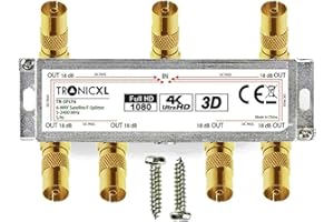 TronicXL 6-krotny rozdzielacz anteny koncentrycznej HD 3D 4K rozdzielacz miękki rozdzielacz zb do DVBT DVBT2 DVBC SAT Unicable telewizja kablowa Unitymedia Vodafone kabel Niemcy telewizja kablowa