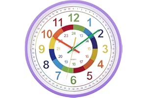 VINILITE Kids Wall Clock Learn to Tell the Time Clock Learning Clock for Kids Teaching Clocks for Children for Bedroom Classroom Living Room (Purple)