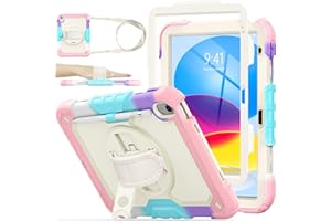 SEYMAC stock Case for iPad 10th Generation 10.9 Inch 2022, Full-Body Drop Protection with Screen Protector, Rotating Stand/Hand Strap & Pencil Holder for iPad 10 Case A2696/ A2757/ A2777, Camo+Pink