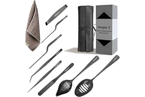 Bonigour Chef Plattierwerkzeuge, professionelles kulinarisches Beschichtungswerkzeug-Set, Edelstahl-Fischpinzette, Gebäckspatel, Kuchendekorationspinzette für Molekulare Gastronomie (schwarz)