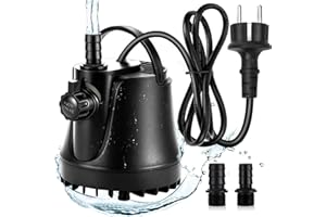 AQQA 1000-3500L / H Pompa zanurzeniowa do akwarium, wyjątkowo cicha pompa fontannowa, regulowany przepływ 2 dysze, kabel zasilający 1,8 m do akwarium, akwarium, stawu, hydroponiki