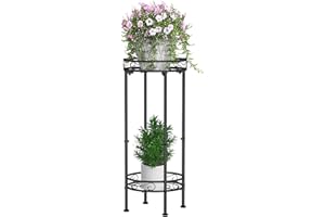 Bomclap Metall Pflanzenständer, 70 x 30 cm Blumenständer Pflanzenständer für den Innenbereich, 2-stufige Hoher Blumentopf Ständer Blumentopfhalter für Drinnen & Draußen, Schwarz