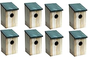 ELITO HOME & GARDEN New Wooden Wood Nesting Nest Boxes Bird House Birds Blue Tit Robin Sparrow (8 x Bird Nesting Boxs)