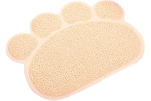 KINGCOO Tappetino Lettiera Materassino, Impermeabile Forma di Zampa Lettiera Catcher Trapper Table Food Tappetino per Cane Gatto,PVC,45 x 60CM (Beige)