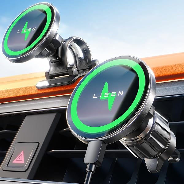 LISEN für Magsafe Autohalterung 15W Handyhalterung Auto mit Ladefunktion Handy Halterung Auto Magsafe Ladegerät Kfz- Handyhalterung Magnet Wireless Charger Auto Zubehör für iPhone 17/16/15/14/13/12 - 1