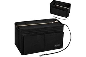 Ropch Medium Handbag Organiser Insert, Tote Bag Organiser Insert Felt Bag Organizer Storage with Bottle Holder Perfect for Speedy Neverfull Tote, Black- M
