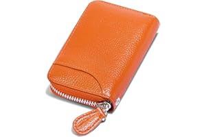 GADIEMKENSD RFID Blocking Leather Wallet for Women Women's Genuine Leather Credit Card Holder Ladies Small Blocked Accordion Wallets with Stainless Steel Zipper Woman Compact Accordian ID Cards Bag Orange