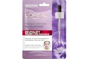 L'OREAL PARIS L'Oréal Paris - Masque Tissu Visage au Sérum Anti-Rides Revolumisant - Hydratation 24H - Anti-Age & Repulpant - À l'Acide Hyaluronique Pur - Coton Japonais Ultra-Fin - Revitalift Filler - 28 g