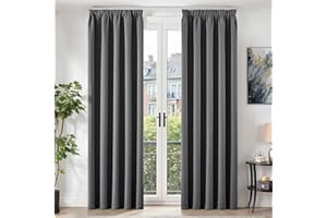 TOPICK Blackout Grey Thermal Curtains for Bedroom 84 Inch Long Drop Pair, Black Out Pencil Pleat Curtain 2 Panels for Living Room, Soundproof Curtains and Drapes for Sliding Door, W52 x L84 Inch