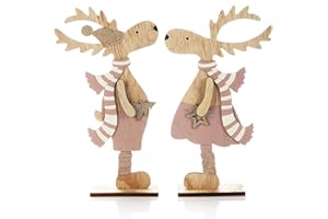 com-four® 2X Expositores Decorativos para Navidad - Reno de Madera para Dejar - Expositores navideños para Decorar y Regalar (Reno XXL - Rosa + Dorado)