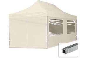 TOOLPORT Tente Pliante 3x6 m - 4 côtés Aluminium Barnum Chapiteau Pliant Tonnelle Stand Paddock Réception Abri PES300 crème