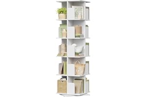 EUGAD Libreria Girevole a 5 Livelli, Libreria Alta e Stretta, Scaffale d'Angolo a Pavimento, Scaffale Girevole per Libri, Bianco