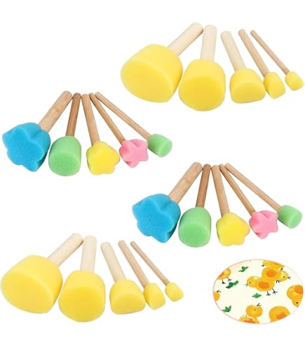 Pinceaux Éponge Peinture Lot 20 - 5 Tailles (1,5 à 5cm) - Pour Aquarelle/Acrylique - DIY/École