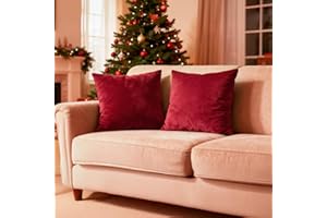 Encasa XO Juego de 2 Fundas de cojín DE Terciopelo de (40x40 cm) - Rojo - Tinte de Color Plano Constante, Suaves y aterciopelados, Lavables, Funda de Almohada Grande Decorativa