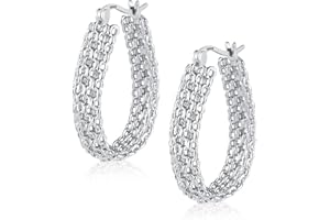 ALEXCRAFT Silber 925 Creolen Ohrringe Hohle Oval für Damen, 14k Vergoldete Ohrringe Creolen Hohle Filigran Ovale Creolen Gold Ohrringe Ketten Silber 925 Ohrringe Oval Creolen Groß Damen Mädchen