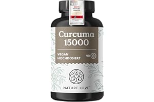 ‎NATURE LOVE NATURE LOVE® Curcuma 15000 - Kurkuma Kapseln - 9 Monate Reichweite - hochdosiert 95% Curcumin pro Kapsel - mit schwarzem Pfeffer - vegan, laborgeprüft & in Deutschland produziert
