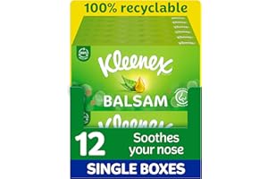 Kleenex® Balsam Facial Tissues - Pack of 12 Tissue Boxes - Balm Tissues Protect and Soothe Your Nose When You've Got a Cold - Balmcare® with Aloe Vera, Vitamin E and Calendula