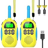 Ushining Walkie Talkie Bambini Ricaricabili, 16 Canali Radio a 2 Vie Funzione VOX LCD Retroilluminata Torcia Walkie-Talkie Ba