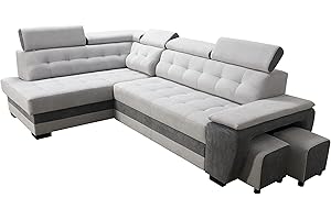 ‎ROBIN INSPIRE Robin Grand Ecksofa mit Schlaffunktion Bettkasten Kopfstützen Relaxfunktion 2 Hocker Sofa L-Form Schlafsofa Freistehende Eckcouch Schlafcouch Wohnzimmermöbel Wohnlandschaft Links Silver Anthracite