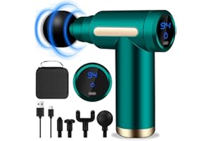 AQXONG Mini pistola per Massaggio Muscolare, Pistola da Massaggio Ultra Silenziosa 45DB, 6 Velocità, 4 Testine Massaggianti, Display LCD, Massaggiatore Portatile per Alleviare i Dolori Muscolari