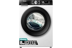 Hisense WF3S8043BW3 Waschmachine mit Dampffunkunktion, 8 kg, 1400 U,min, WIFI, ConnectLife, Power JetWash, Anti-Allergie Programm, Aqua Stop, Auto Wash, Quick Wash, EEK A-30 Prozent