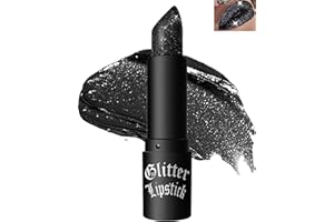 LYSDEFEU Glitzer-Lippenstift,Wasserdichter Lang anhaltender Lipgloss, Diamond Metallic Funkelnder Matt Lippenstift, Matte Glitter Lipstick Lip Gloss für Frauen Lippen Make-up,Geschenk zum Frauentag-06 Schwarz
