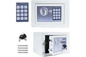 JUPITOR Hotel Safes 4.6L Digital Steel Safety Box (17x23x17cm) Electronic Security Large Capacity with Full-digit Keypad/2 Override Key/2 Installing Bolts Wall Floor Fixings for Home Office Money Cash White