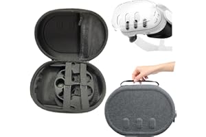 rokeblau Accessoires Meta Quest 3 VR, Valise Portable avec étui Transparent, étui de Rangement de Protection ​ Bracelet pour VR Q3 Headphone Touch Controller et Accessoires (Lin Gris)