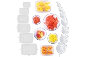 RYHX 14 PCS Tapas de Silicona Ajustables Cocina, Cubierta de Silicona Ecológica Reutilizable,Sin BPA,Tapas Silicona Ajustables Cocina para Alimentos Tapa Tazas, Boles o Tarros