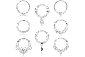 JeweBella 8 Piezas 16G Piercing Nariz Aro Acero Quirurgico Piercing Septum Para Mujeres Hombres Helix Labio Cartílago Pendientes Septum Tragus Anillo Piercing Joyería 8MM/10MM