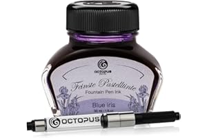 Octopus Fluids Füllhaltertinte im Tintenglas inklusive Konverter, Schreibtinte für Füllhalter, Füllertinte in Pastell Violett Blue Iris 30ml