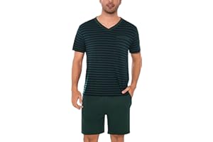 Litherday Piżama letnia męska bawełniana piżama męska krótka piżama z dekoltem w serek męska letnia piżama męska bawełniana krótka piżama z kieszeniami