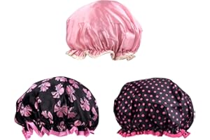 TUPARKA 3 Packs Shower Caps Waterproof Bath Caps Double Layer Shower Hat for Girls and Women