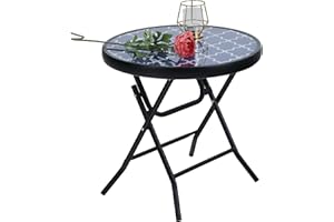 PHI VILLA Folding Side Table, Foldable Coffee Table, Outdoor Garden Table, Small Round Patio Table for Outdoor and Indoor-Blue
