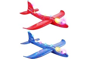 TOYANDONA Lot de 2 jouets en mousse pour avion, grand avion en mousse, lumière LED, avion planeur clignotant, jouets volants pour enfants, jouets d'extérieur pour fête d'anniversaire