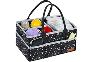 OHIYOO Baby Windel Caddy Organizer, Multifunktionaler Tragbarer Kinderzimmer Bin Aufbewahrungskorb, Stern Filz Windel Caddy mit Herausnehmbaren Fächern, Baby Caddy Qrganiser Baby Geschenkkorb (Dunkelgrau)
