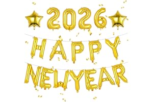 CKCSHI 2026 Happy New Year Balloons Banner Set, New Year Eve Foil Balloons, 2026 Happy New Years Decorations, for New Years Eve Christmas Holiday Party Decorations Supplies 2026 (Gold)