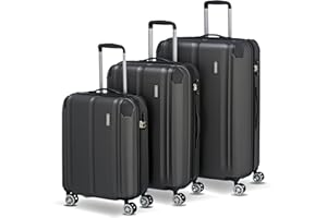 Travelite Kofferset 3 teilig Hartschale L/M/S, 4 Rollen, City, Größe S Handgepäck, Reisekoffer Trolleys mit kratzfester Oberfläche, TSA Schloss + Dehnfalte (außer Größe S)