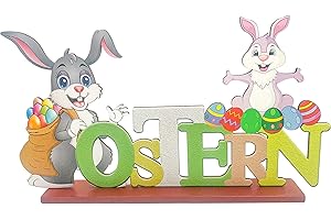 KEELYY Deko Aufsteller für Ostern, Osterdeko Holz, Ostern Schriftzug Aufsteller, Ostern Schriftzug mit Hase, Osterdeko zum Hinstellen für Tisch - 1 Stück
