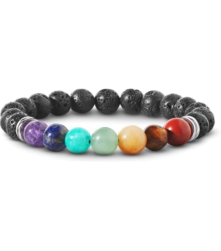 Bracciale in pietra lavica nera 7 chakra 6 pezzi misti 8 mm Yin Yang Rock perline pietre preziose naturali resilienti diffusore di olio di pietre preziose Yoga meditazione perline braccialetto