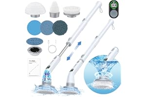 ‎LABIGO Elektrische Reinigungsbürste LABIGO Power Scrubber Putzbürste Elektrisch mit 6 Bürstenköpfen ausziehbarem Verlängerungsarm Reinigungsbürste Elektrisch Haushalt für Bad Küche Fliesen Böden Auto - Weiß