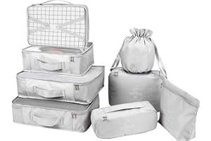 BETLLEMORY Zestaw organizerów podróżnych na ubrania, 8 toreb/7 kolorów, organizery do walizki, wodoszczelny worek na buty, wygodny podróżny worek kompresyjny, szary, S M L,