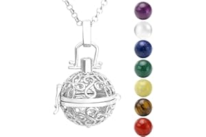 Jovivi Collier Pendentif Argent Ailes + 7 Pièrres Chakras Naturelles Tibétin Bouddhiste rondes