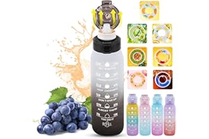 Usper Borraccia da 1 litro, senza BPA, a prova di perdite, con 7 capsule aromatiche, in Tritan, profumata, 0 zucchero, 0 calorie, nuova fragranza di frutta, con cannuccia, per palestra e attività