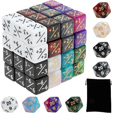 Lot de 24 Compteurs de dés Magiques, Ensemble de Jetons de dés en Acrylique D6, 6 Styles
