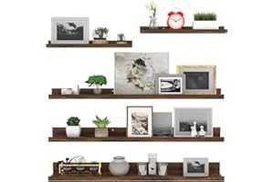 Giftgarden Mensola da Muro in Legno Composito,90cm Mensola Sospesa Marrone per Soggiorno,Cucina,Camera da Letto o Ufficio - Set di 5 con Diverse Dimensioni