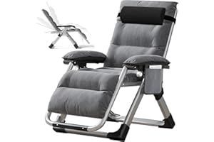 ZIKEBTUY Reclining Garden Zero Gravity Chair, Padded Sun Lounger Extra Wide Garden Comfy Chairs with Side Pocket, Armrest Cushions, 200KG Load Bearing, for Outdoor Patio Decking Gardens Camping