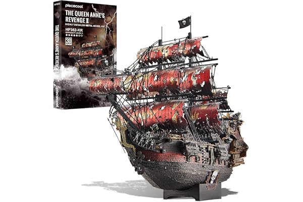 Piececool Puzzle 3D Metal Queen Anne's Revenge, 3D Puzzle Adulte Maquette Bateau de Pirate pour Acier Inoxydable, Tout en Métal, Maquette Metal, Cadeaux, Objets Collection, 439 Pièces (Rouge)